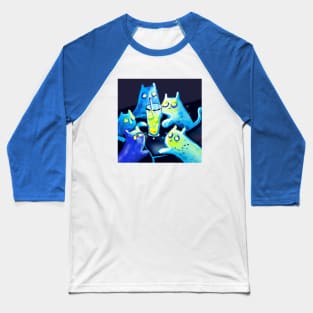 Several Blue Cats Inspect a Glass of Lemon Water Baseball T-Shirt